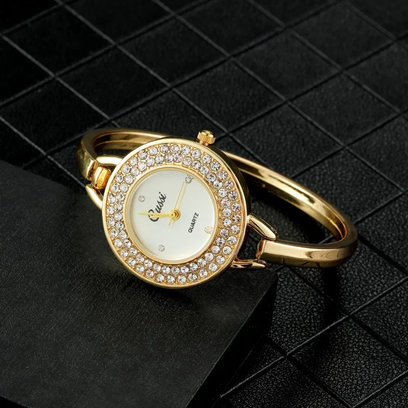 Luxury Gold Round Dial Fashion Rhinestone Round Quartz Bracelet Watch for Women women watches