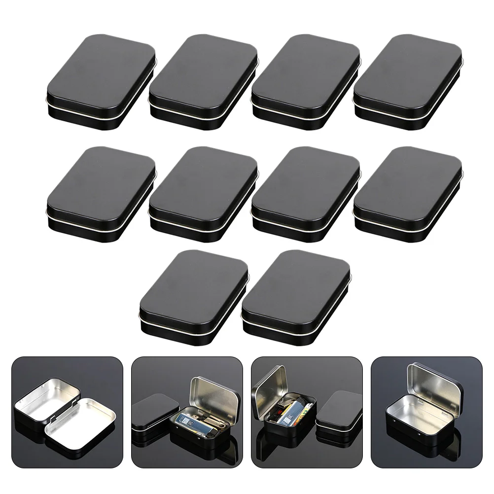 

Rectangular Tins Mini Tinplate Box Cards Storage Containers Metal Storage Box With Lids 9.5x6x2.1cm (Black)