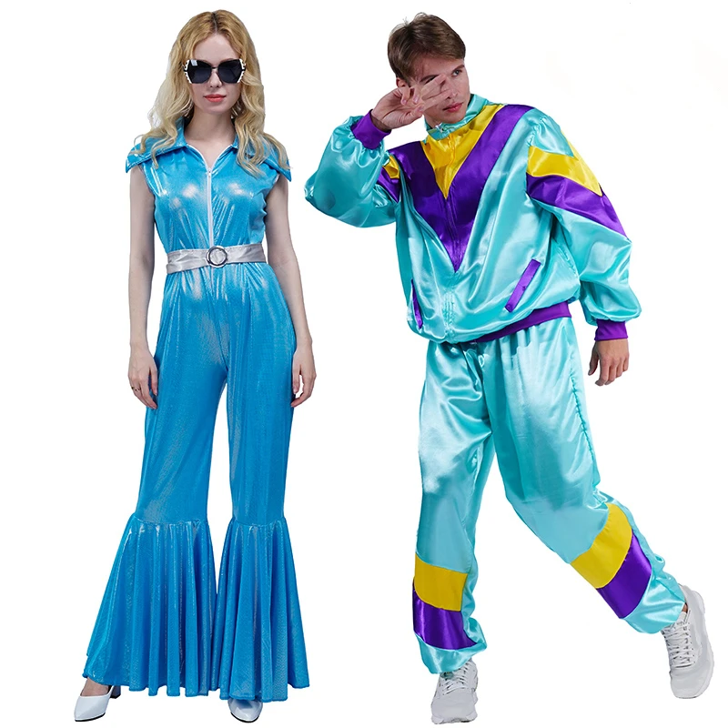 

Women 1980's Disco Suit Fancy Dress Couples Hippie Costumes Men Retro 70s 80s Disco Tracksuit Clothes Adult Party Cosplay Outfit