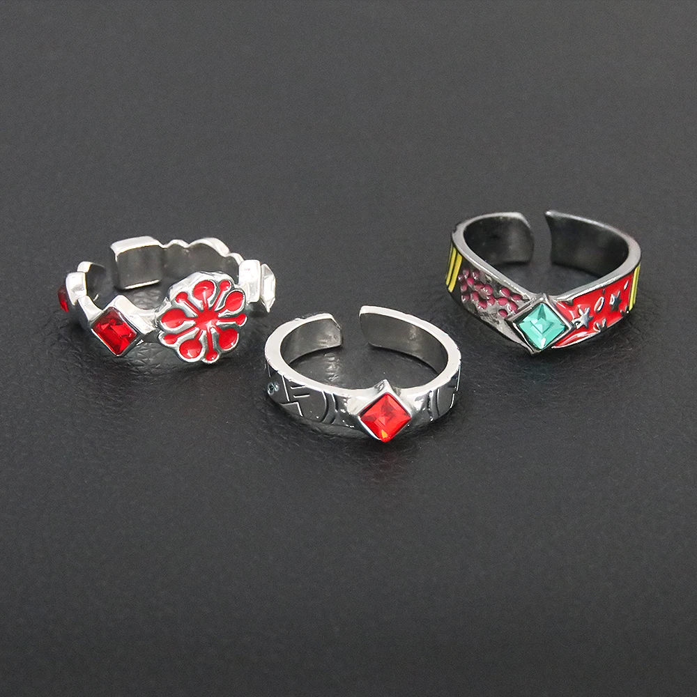 Demonss Slayerss Series Cosplay Ring Kimetsu No Yaiba Metal Enamel Open Adjustable Finger Ring for Women Men Anime Accessories