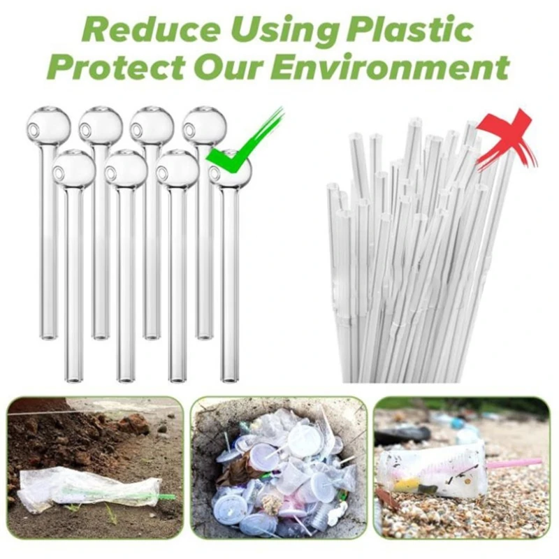 8Pieces Glass Straw Set Reusable Drink Straws with Cleaning Brush Clear Beverage Straw Glass Texture for Cocktails Wine