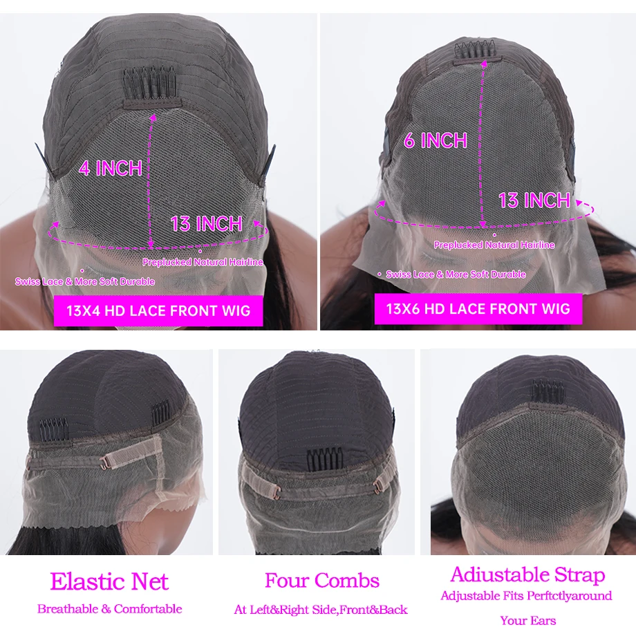 Peruca frontal de onda profunda para mulheres, laço HD transparente, cabelo humano encaracolado, 13x4, 13x6, 40