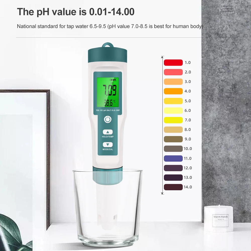 Water Tester 7 in 1 PH TDS EC ORP Salinity S.G TEMP Meter Digital PH Tester C-600 Water Quality Tester for Drinking Water Aquariums