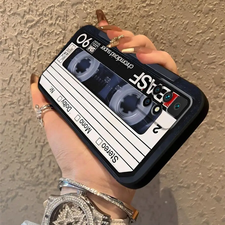 Black Soft Phone Cover with Retro Cassette Tape Design