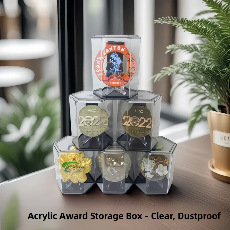 Acrylic Marathon Medal Display Stand Storage Box Dustproof Case Sports Award Trophy Organizer for Living Room Decoration