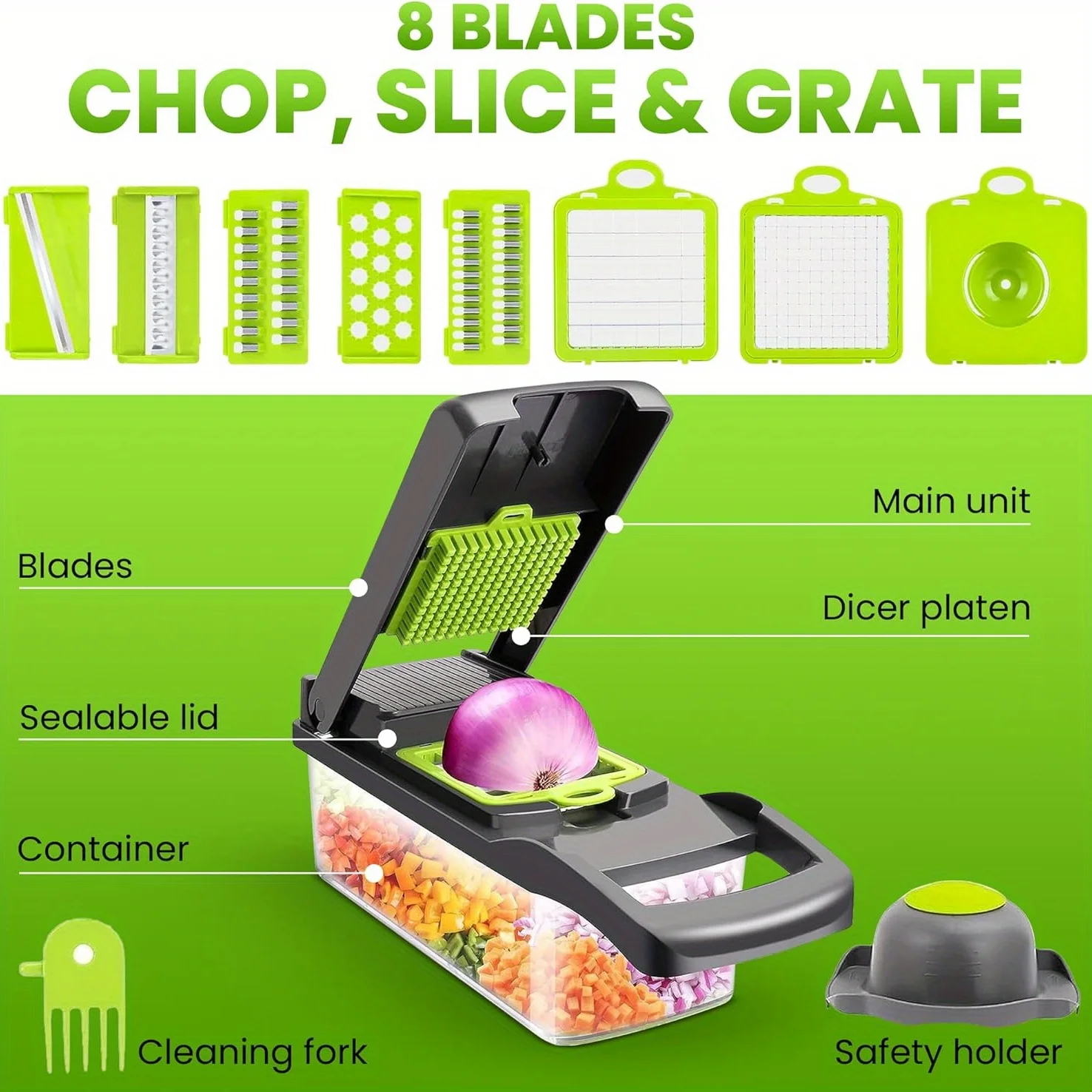 Vegetable Chopper, Pro 15 in 1 Multifunctional, Fruit and Veggie Chopper, Vegetable Slicer Dicer Cutter, Salad, Garlic Chopper