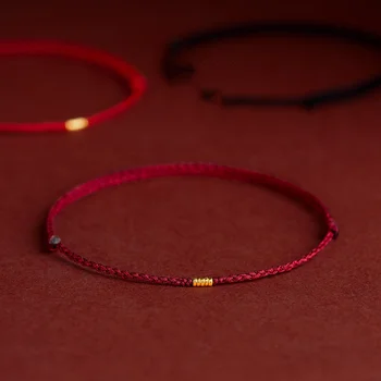 Fashion Handmade Gold Color Beads Red Rope Lucky Bangles Length Adjust Circle Charm Bracelets for Women Men Lovers' Gift