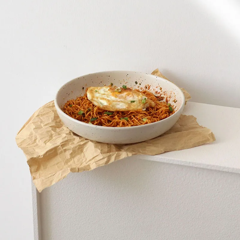 Sesame Dot Ink Splash Salad Plate Household Large Capacity Ceramic Deep Dish Japanese Ramen Soup Platter Party Fruit Tray