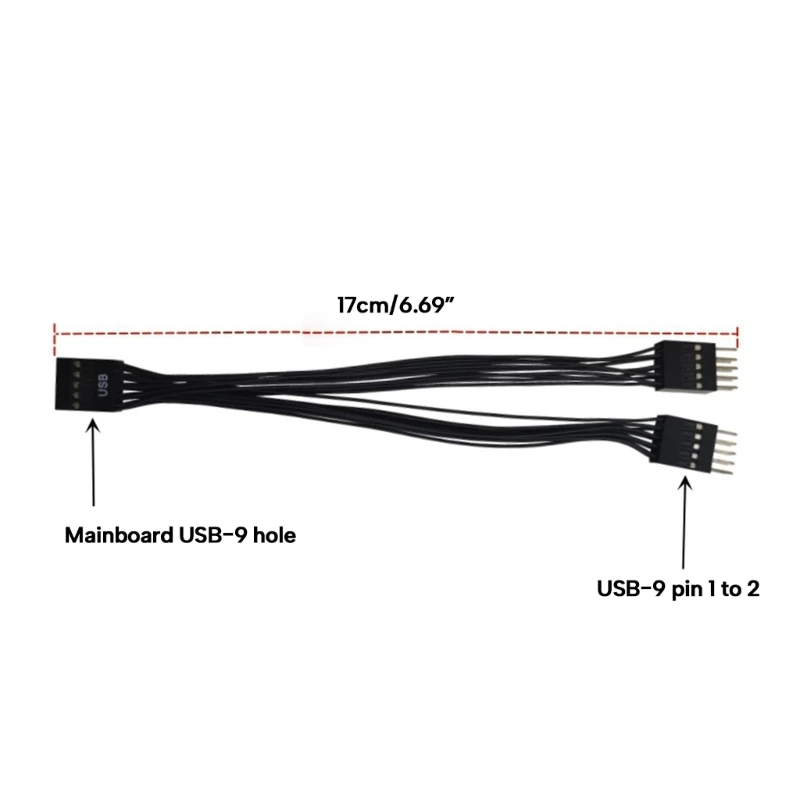 Kabel płyty głównej USB przedłużacz USB 9Pin 1 żeński na 2 męskie Y przejściówka rozgałęziająca czarny kabel ekranowany