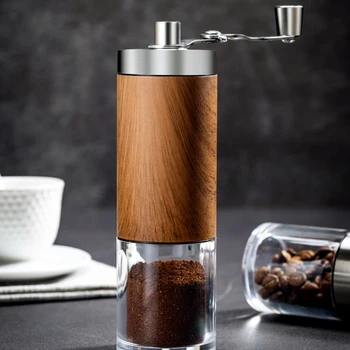 Portable Hand Coffee Grinder – Wood Grain Stainless Steel Manual Mill 1