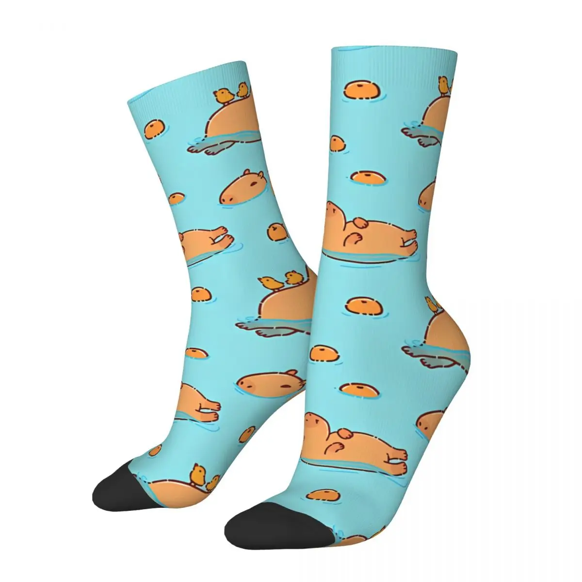 

Funny Crazy Pattern Swimming With Oranges Sock for Men Hip Hop Harajuku Capybara Happy Seamless Pattern Printed Boys Crew Sock