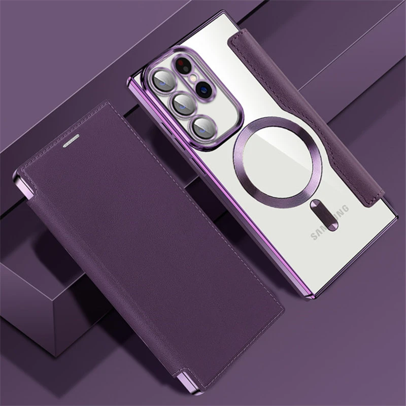 Luxury Flip Leather Wireless Charging Phone Case For Samsung Galaxy S23 S23 Plus S23