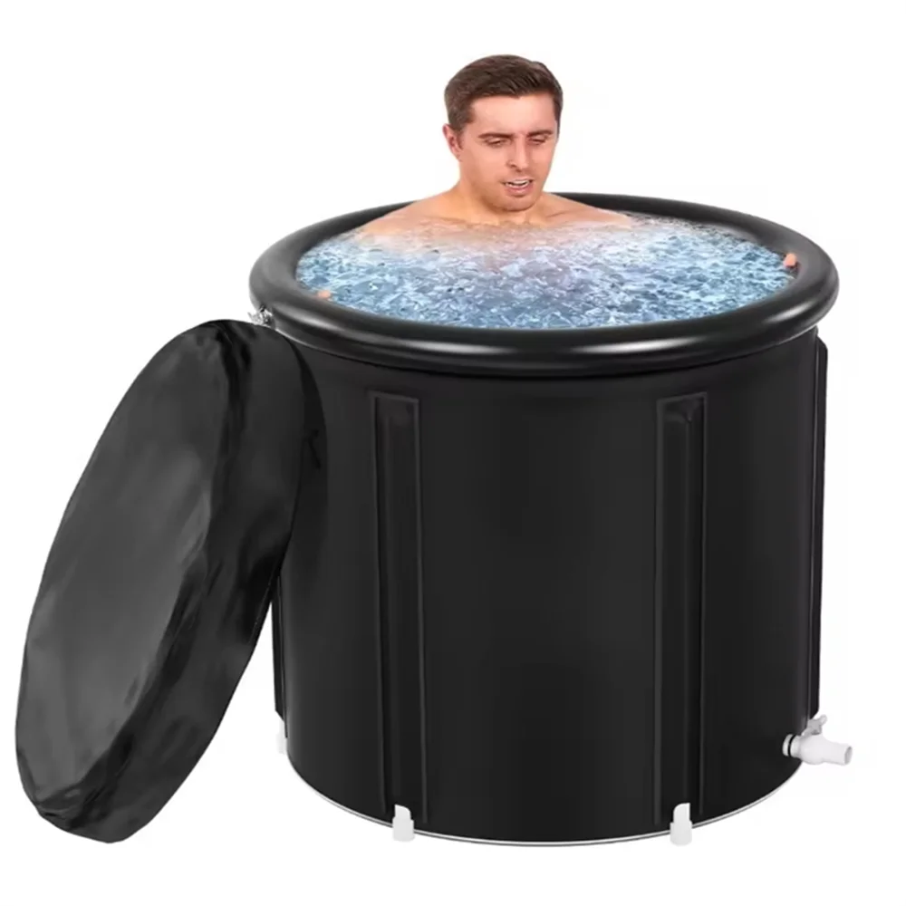 Baignoire Gonflable Adulte Pliable - 120x84x51 Cm, PVC, Couverture Isolante, Idéale Bain De Glace Ou Sauna (Rose)