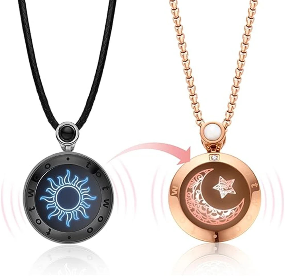 TOTWOO Sun & Moon Touch Necklaces with Agate Vibration & Light Up Necklace  For Long Distance Relationship Gifts Couples Necklace