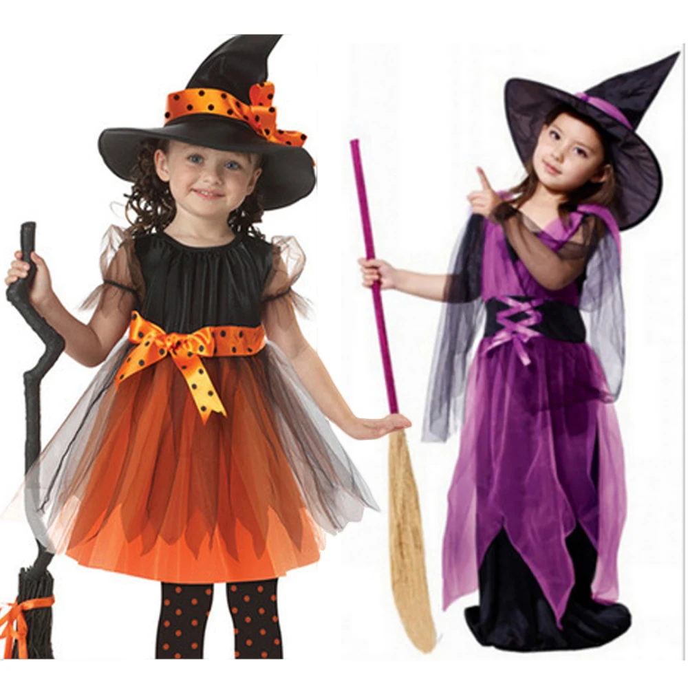 Disfraz de bruja para fiesta de Halloween para niños y niñas, ropa de  Halloween, vestido de Mago para mascarada con sombrero, 2022| | - AliExpress