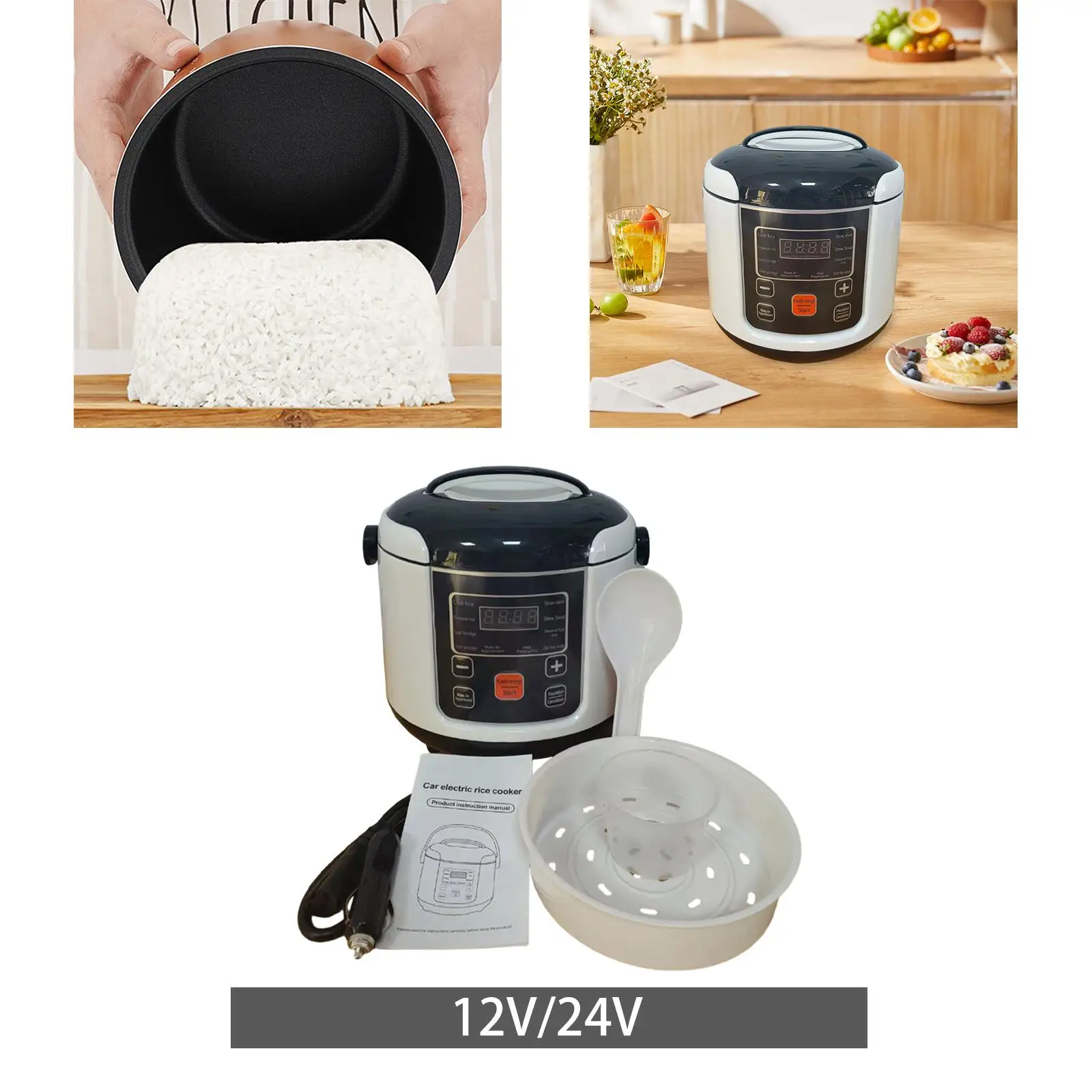 Rice Cooker for Car Travel Rice Cooker 2L Multifunction Small with Steaming Tray Vehicle RV Trip Electric Rice Cooker
