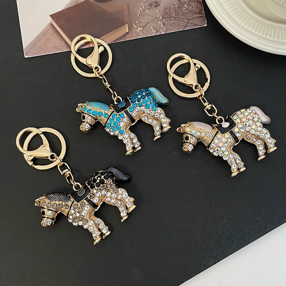 QDDollars Running Horse Keychain - Gold Rhinestone Horse Pendant, Cute Key Ring For Women, Gift Idea