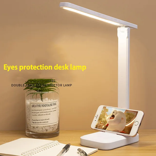 6000mAh Chargeable LED Table Lamp USB 3 Color Stepless Dimmable Desk Lamp Touch Foldable Eye Protection