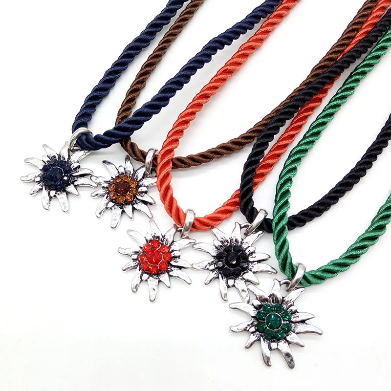 Trendy Popular Mountain Flowers Pendants Vintage Edelweiss Necklaces For Women Party Luck Rope Chain Choker Jewelry Gift 3