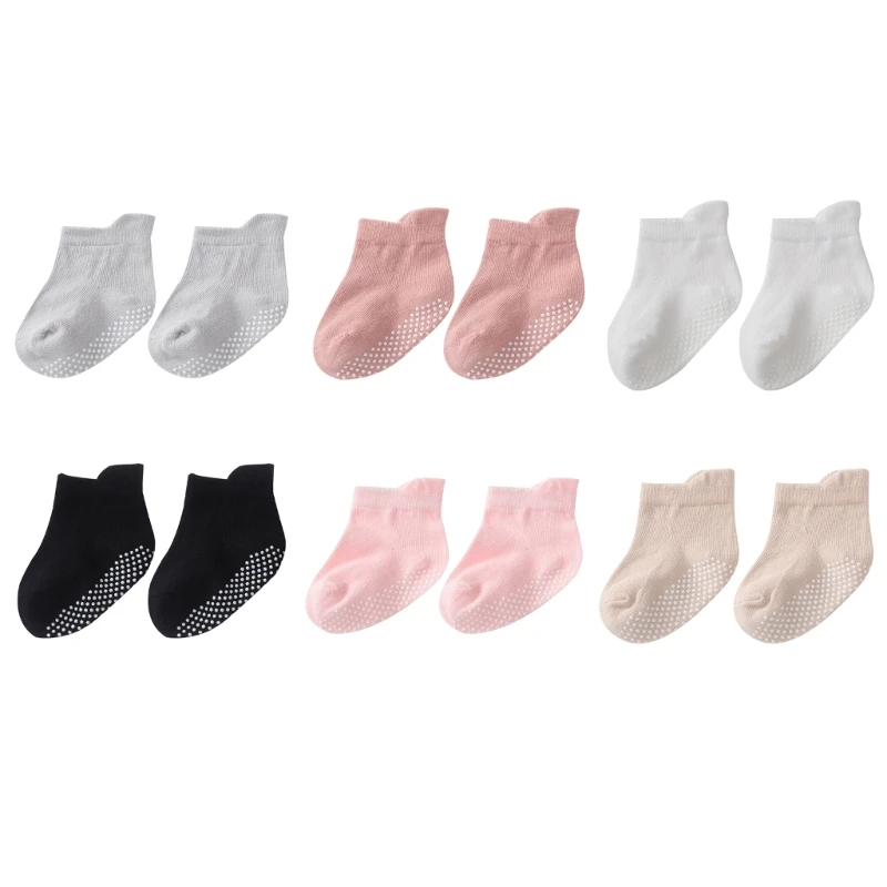 

67JC Non Slip Knitted Baby Socks Comfortable & Safe Baby Floor Socks Cotton Socks Solid Color Socks for Walking & Playtimes