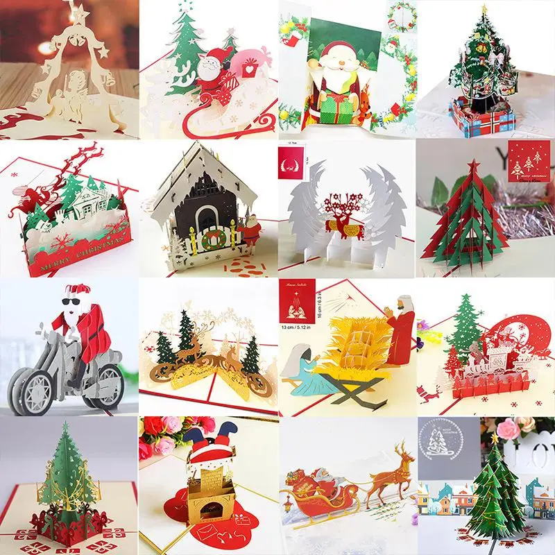 Greeting cards Merry Christmas 3D Cards Christmas Tree Winter Gift Pop-Up Cards Decoration Stickers New Year Greeting