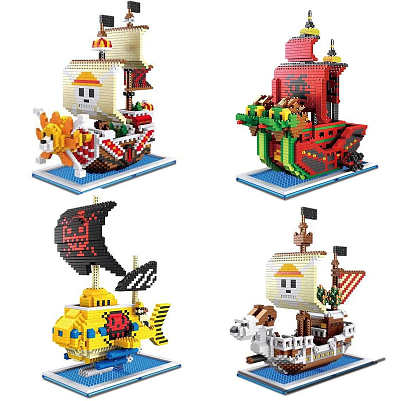 Small particle building blocks, pirate ship children's plugging puzzle toy desktop ornaments birthday gift