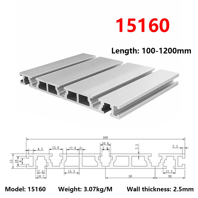 Trilho Linear Anodizado para Equipamentos de Automação Extrusão de Perfil de Alumínio Peças Cnc Painel e Bancada 100 1000 mm Comprimento 1pc 15160