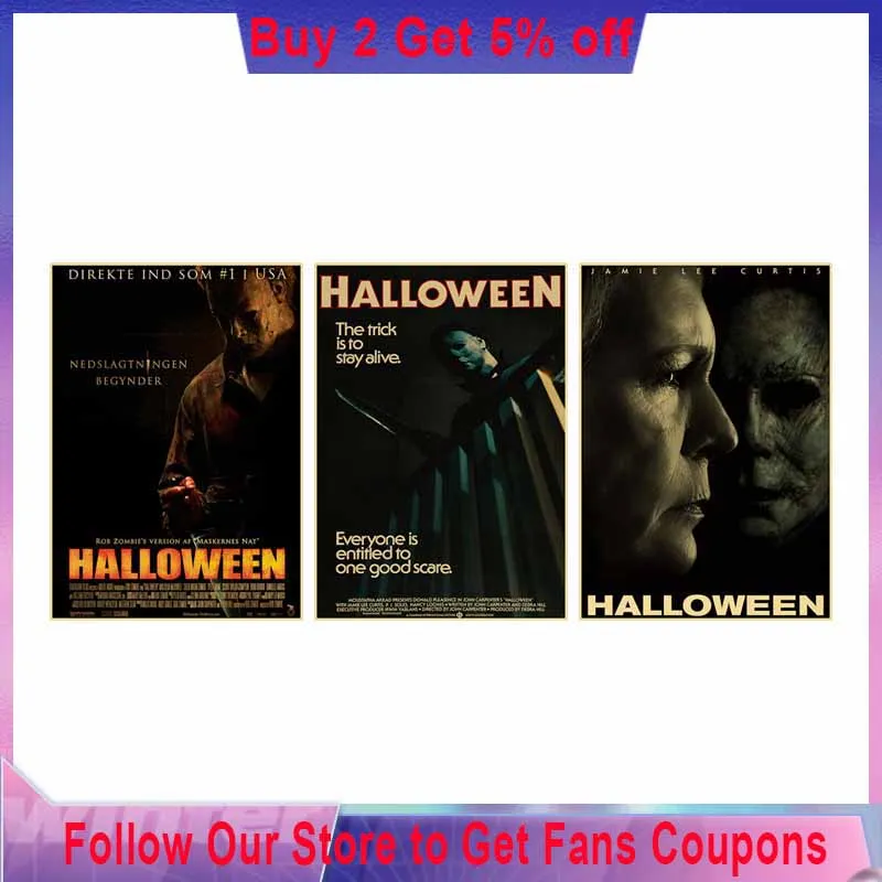 makeup ejer Forældet Classic Horror Movie Halloween Posters Michael Myers Retro Kraft Paper Art  Painting Prints Living Room Decoration Home Decor