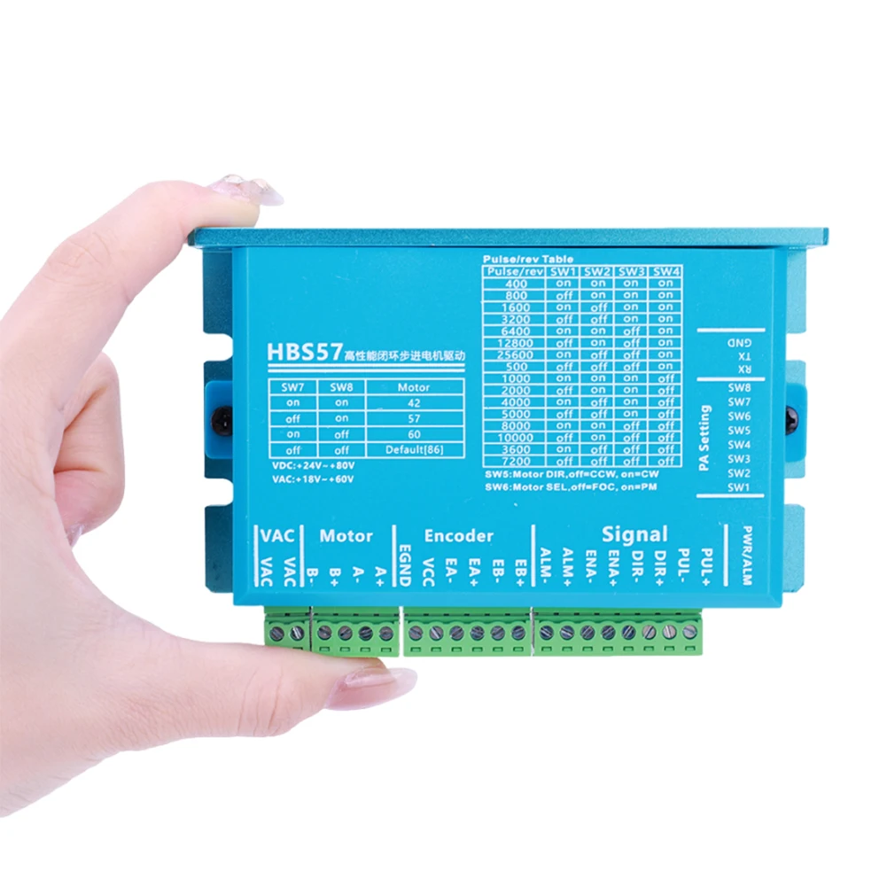 HBS57 하이브리드 서보 모터 드라이버, 0-200kHz 스텝 모터 드라이버, AC20-80V/DC24-70V 인코더, Nema23/Nema24 스텝퍼 모터용 1000 라인