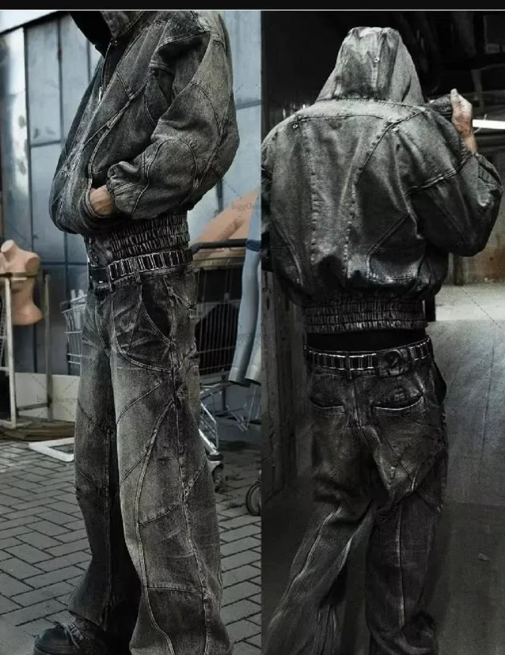 Y2k Streetwear Punk Hip Hop Jeans West Coast Workwear Ripped Rap Style Loose Wash Plus Size Men Mopping Pants denim pants denim trousers cargo jeans