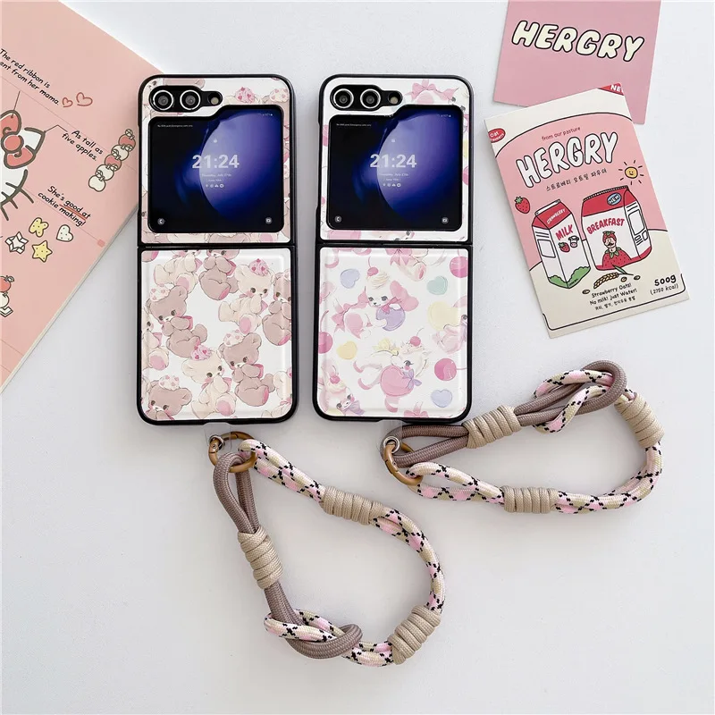 

Galaxy zflip 3/4/5 foldable phone case with leather cover and PC hard case suitable for cute cartoon couple new models