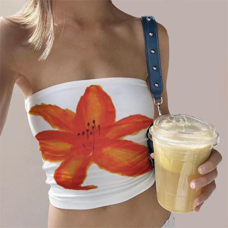 Top de tubo Y2K para mujer, con estampado floral estético, hombros descubiertos, sin tirantes, sin mangas, estilo bandeau, chaleco de los años 2000, ropa de calle para fiesta