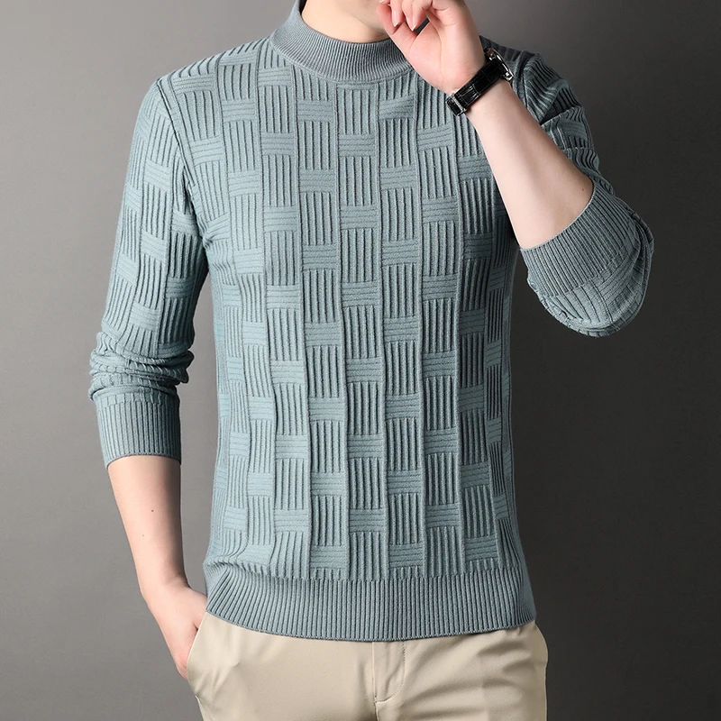 

Men's Sweater Square Jacquard Medium Thick Knitted Sweater Men's Fashion Simple Comfortable Thick and Warm