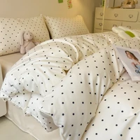 3pcs Satin Duvet cover set (1*Duvet Cover + 2*Pillowcase, Without Core), Black dot print Bedding Set, Soft Comfortable 5
