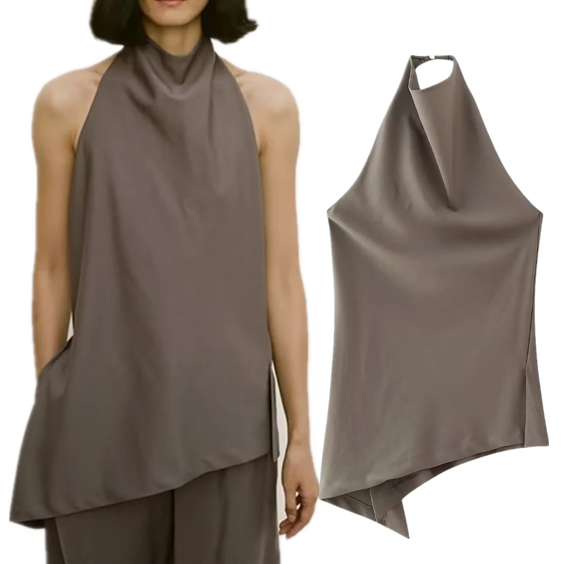 

Maxdutti French Sexy Women Blouse Backless Halter Hanging Neck Top Fashion Simple Retro Shirt