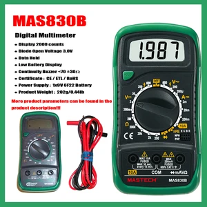 Цифровой Мультиметр MASTECH MAS830B MAS830L MAS838, дисплей с 2000 отсчетами; Непрерывный зуммер менее 70 ± 30 джойстиков, дисплей с низким зарядом батареи.