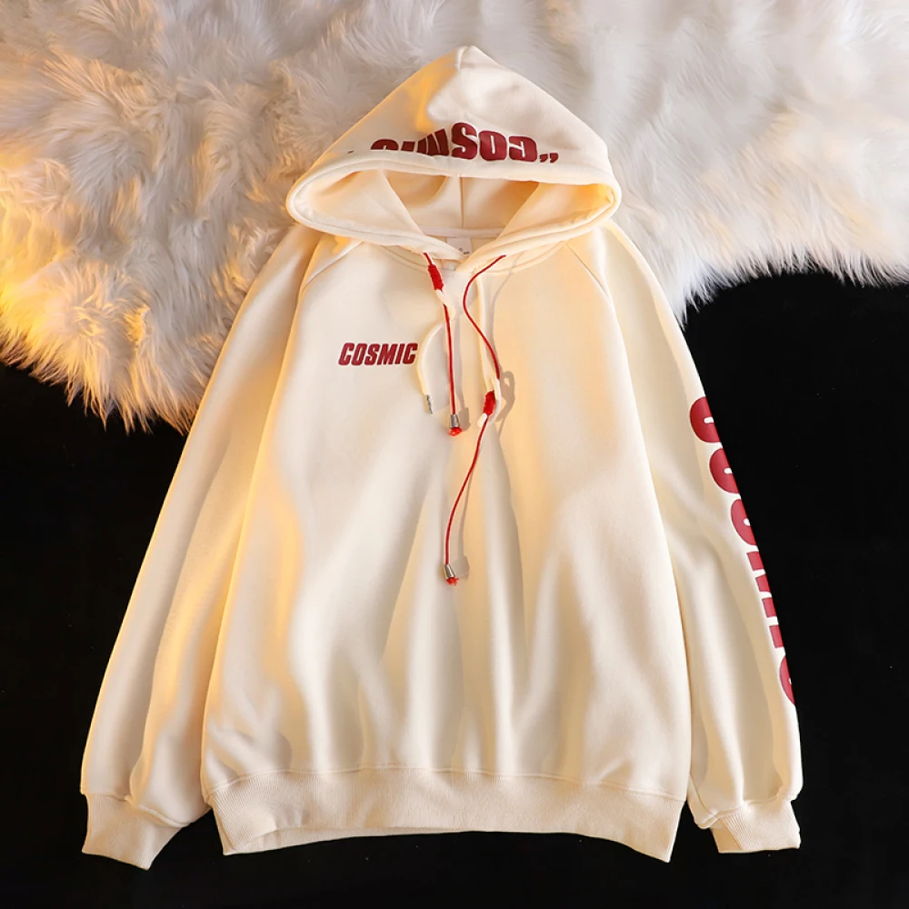 

American Retro Aesthetics Letter Print Women Hoodies Fresh Color Korean Style Casual Ladies Hooded Sweatshirt Thick Sport Hoodie