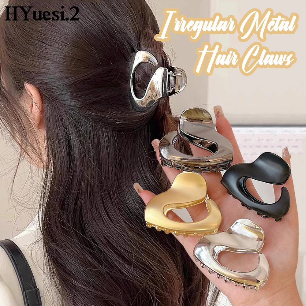 

Vintage Irregular Hair Claw Clamps Non Slip Simple small metal Geometric Hair Clips for women girls summer Daily Headwear