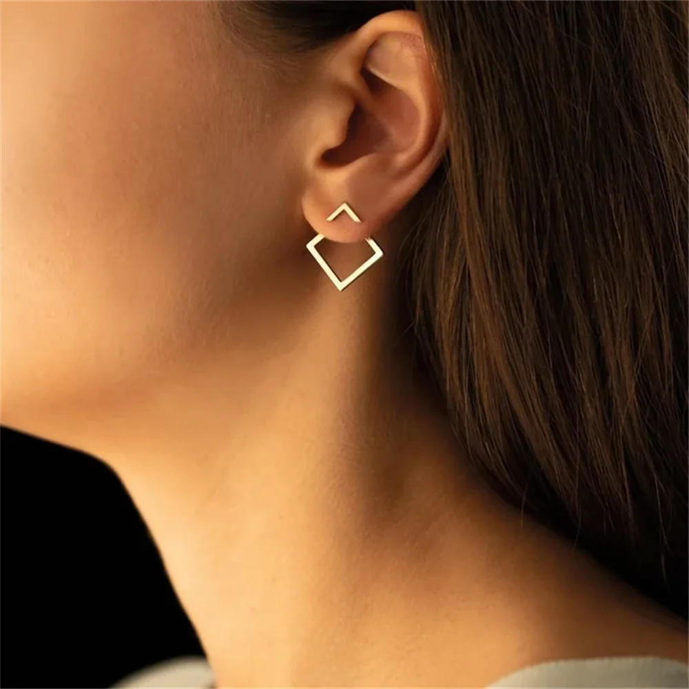 Komplette runde Ohrstecker, Muttertagsgeschenk, zierliche Ohrjacke, Ohrstecker, trendiger, moderner geometrischer Ohrring aus Edelstahl – Detail 12