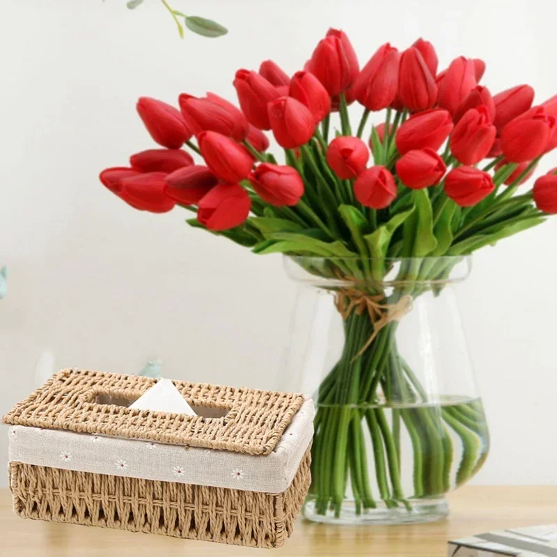 Hot Creative Handmade Rattan Tissue Box Household Paper Storage Basket Home Decoration Khaki Floral Style 1 PCS  napkin holder 3