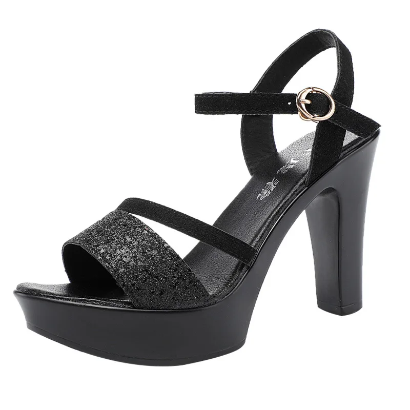 UIFLQXX Sandalias De Tacón Alto Para Mujer, Sandalias Y Tacones Finos Con Diamantes De Imitación, Zapatillas De Talla Grande, Ropa Exterior, Tacones Altos Para Mujer (negro, 9