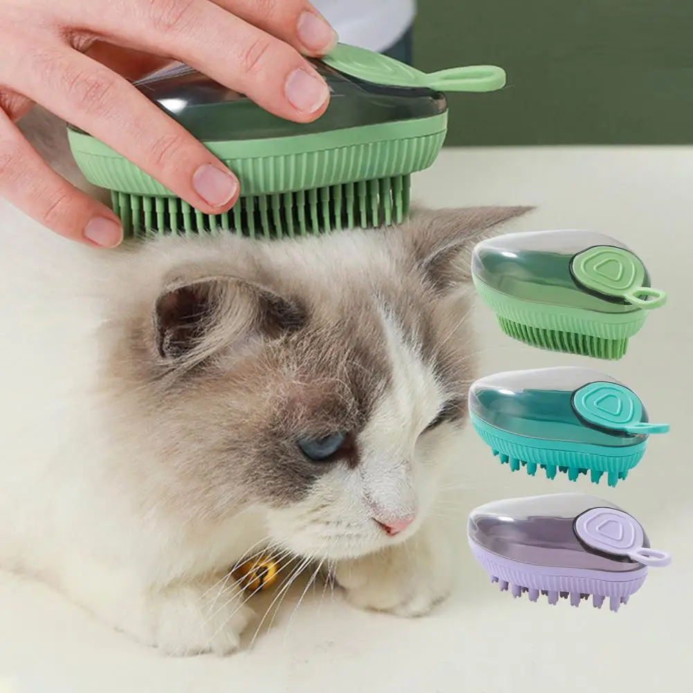 

Self-cleaning Pet Brush Pet Grooming Bath Brushes with Soap Shampoo Dispenser Soft Silicone Bristle Massages for Long Short