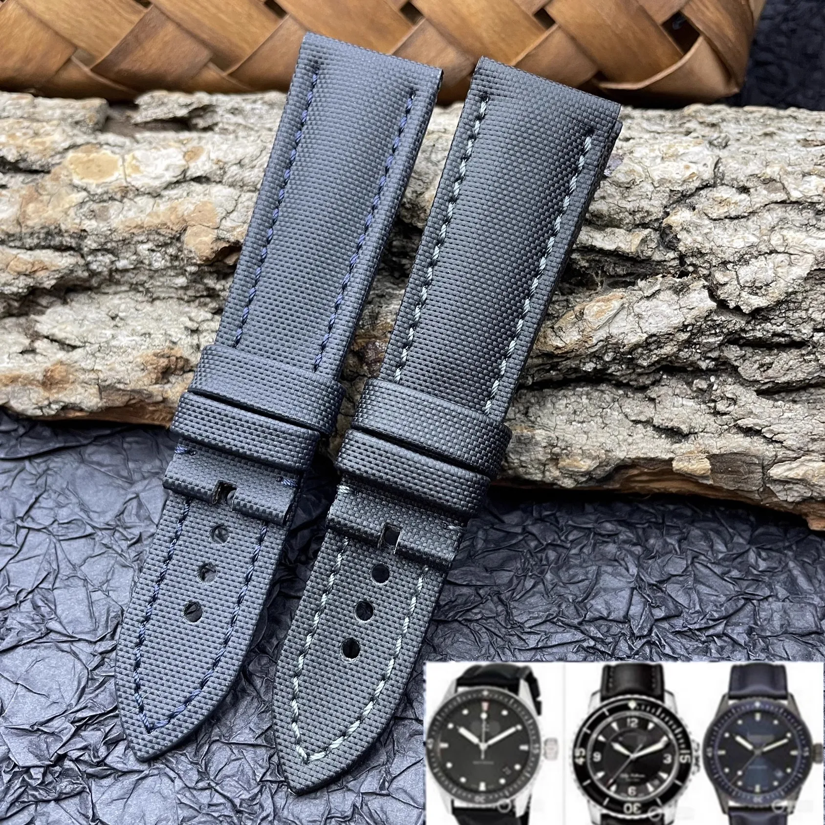 

Adapted to the imported fiber nylon waterproof watch strap 23mm on the 50 fathoms canvas strap of Baopu