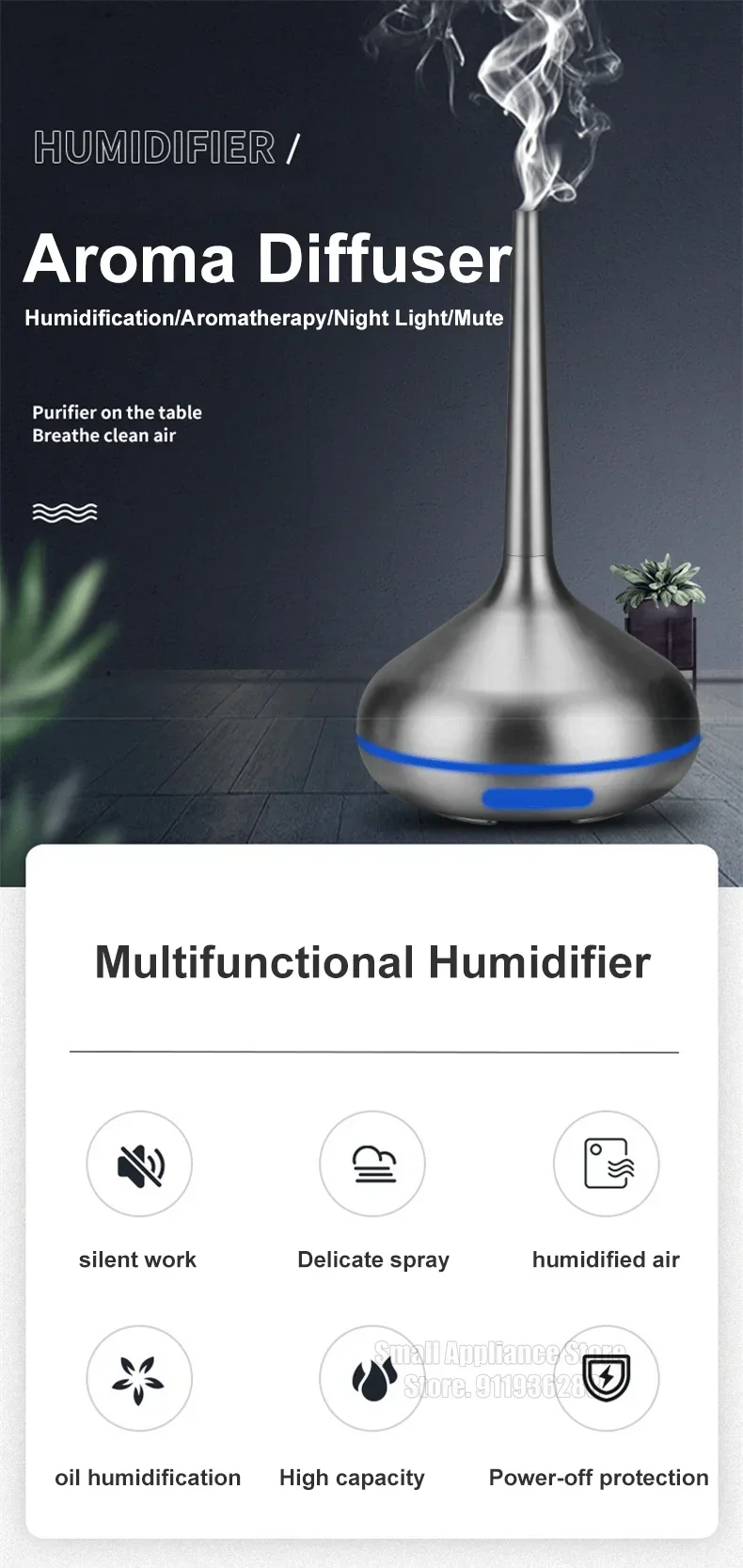 Description Picture 2 of itemUSB Humidifier aromatherapy machine USB home mini night light essential oil diffuser wood grain metal brushed texture