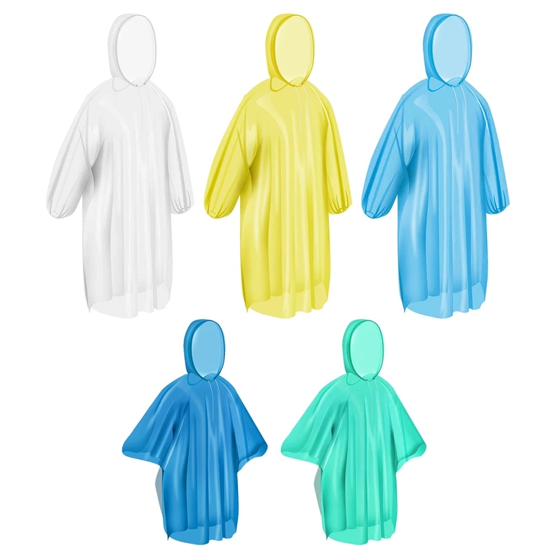 

NEW-Ponchos Family Pack,Rain Poncho For Adults Kids Disposable Or Reusable Ponch Rain Ponchos With Drawstring Hood 5 Pack