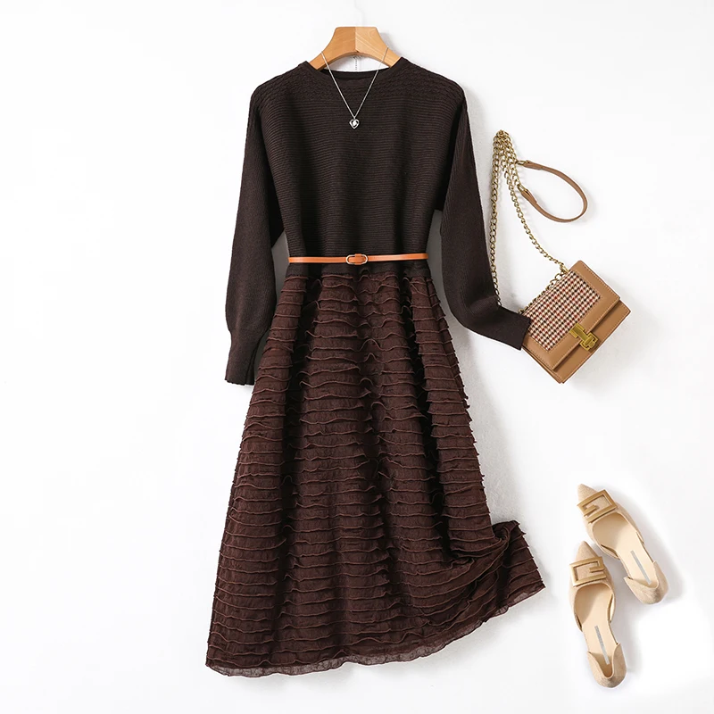 

Vintage Jacquard Khaki Sweater Dress Women Winter Autumn Long Sleeve Soft Warm Slim Knit Jumper Midi Dresses Designer Frock