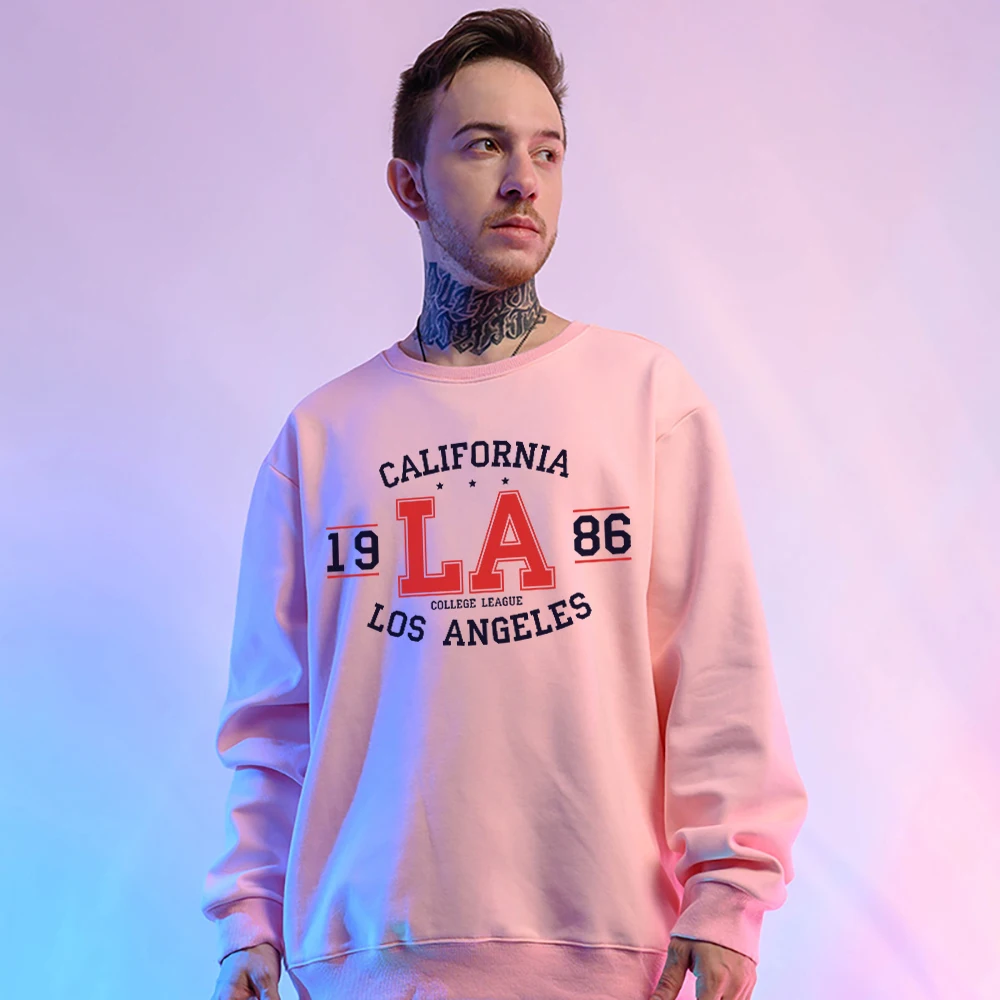 

Los Angeles California Collefe League 1986 Print Men Cotton Tops Spring Oversize Sweatshirt Casual Vintage O-Neck Couple Hoodies