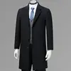 Ele Long Men's Woolen Coat with Tuxedo Collar Regular Fit Autumn Winter Faion Dad Clothes Single Button Polyester Fiber