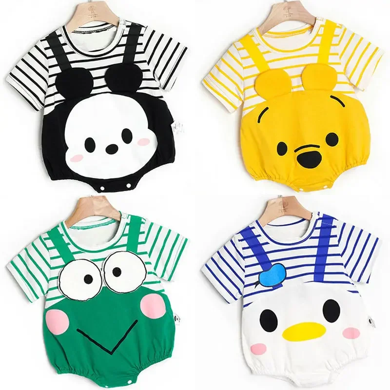 

Cotton Newborn Baby Short Sleeves Triangle Romper Boy Girl Cartoon Suspender Clothes Jumpsuits Overall One Pieces 0-24M