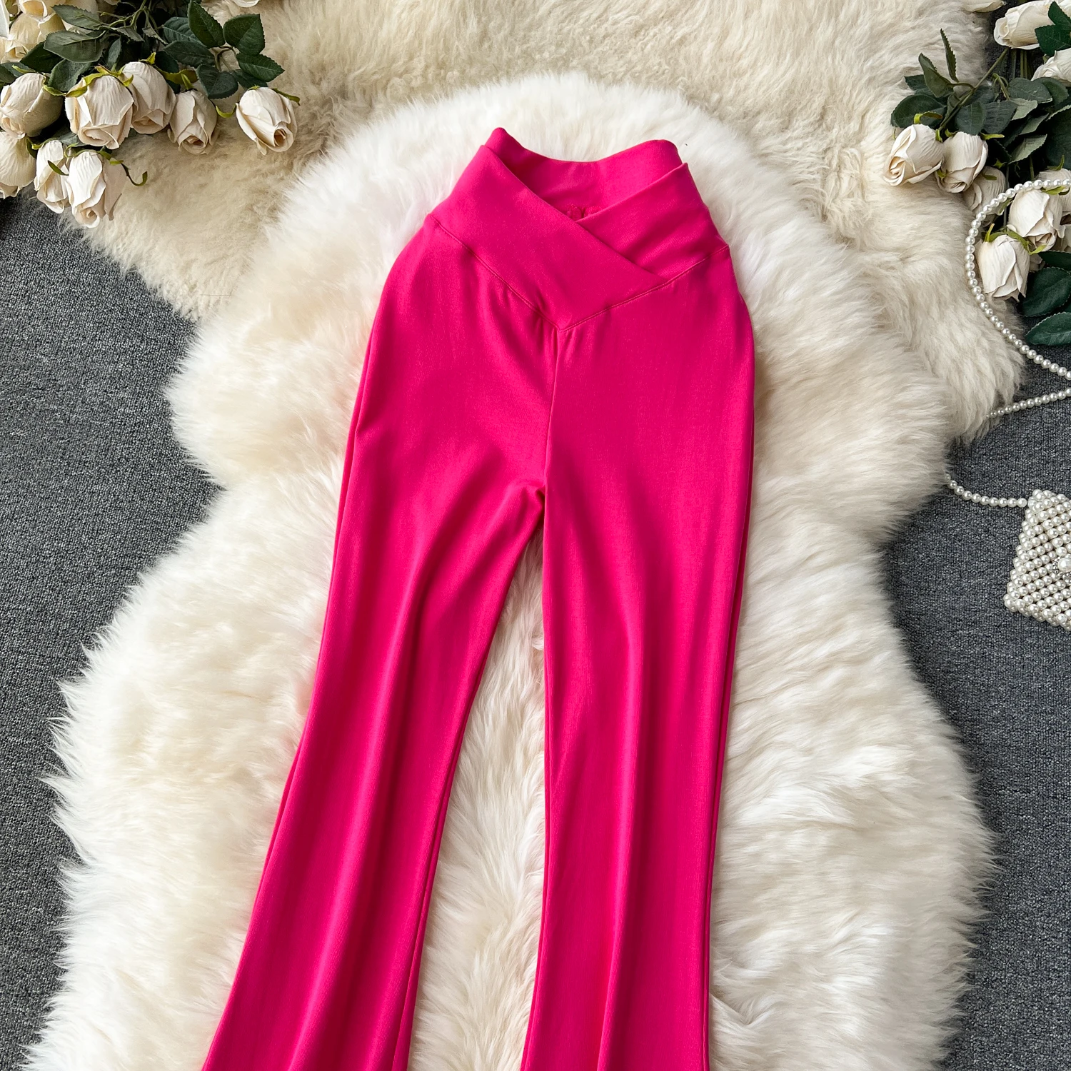Women Solid High Waist Flare Pants Wide Leg Korean Fashion Elegant Casual Vintage Autumn Streetwear Clothing
